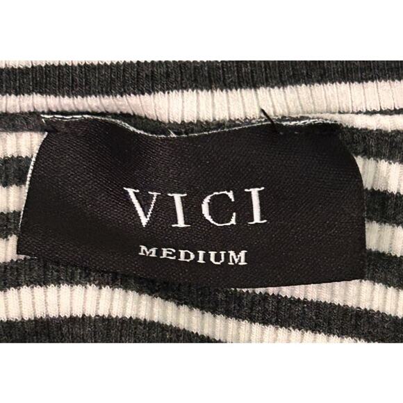 Vici Off the Shoulder Front Tie Black & White Striped Bodycon Pencil Dress M - Picture 6 of 7